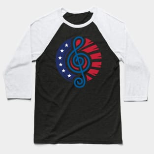 Round America Flag Design with a Treble Clef Music Note at the Center Baseball T-Shirt